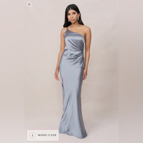 Elegant One-Shoulder French Blue Dress - Picture 1 of 2